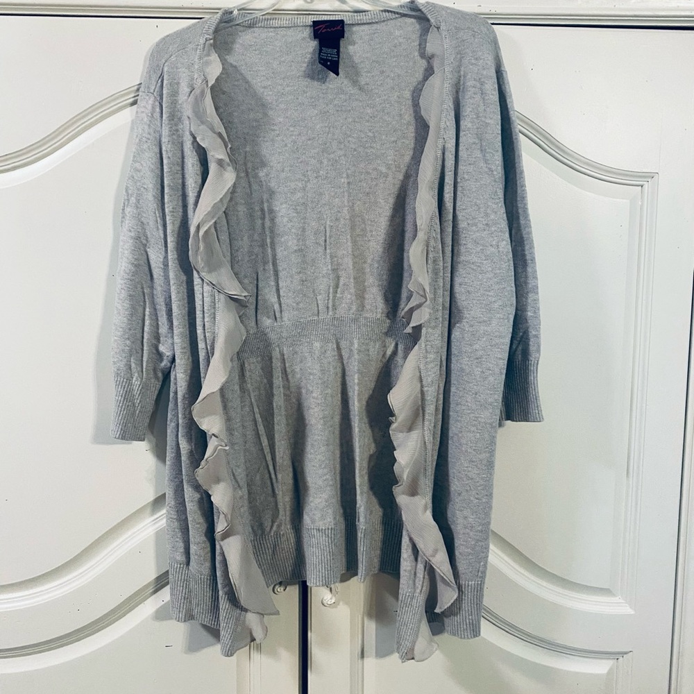 Torrid Light Gray Ruffle-Trim Open Cardigan